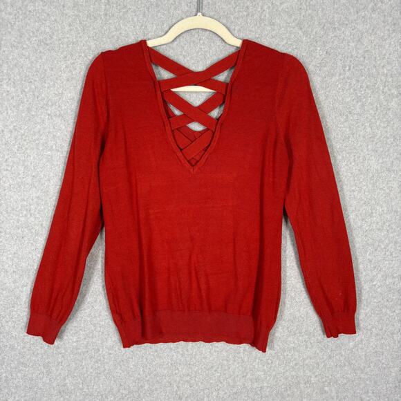 Love Ellie Sweater Womens Small Rust Burnt Criss Cross Back Thin Career‎ Office - Picture 7 of 10